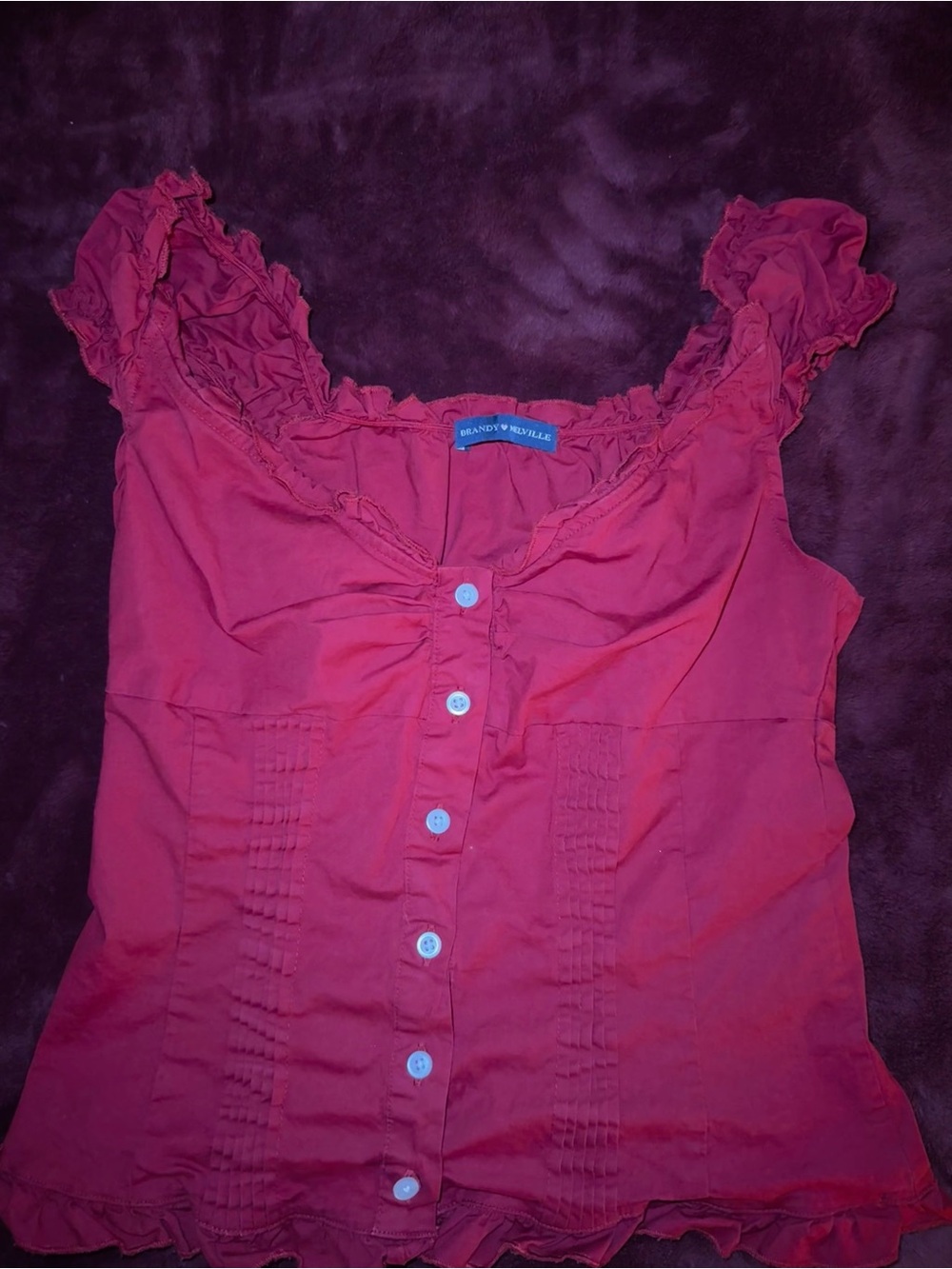 Brandy Melville Raspberry Pink Ruffle Button-Front Top
